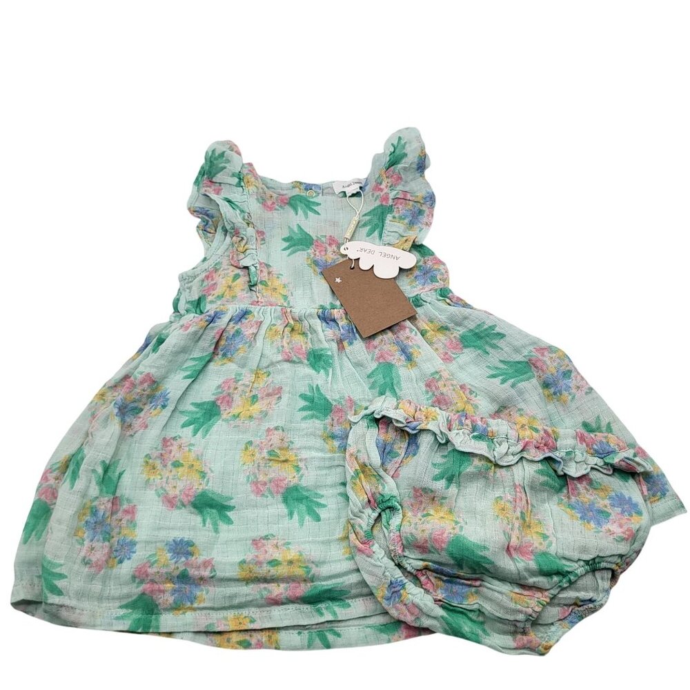 ANGEL DEAR Baby 12-18M Ruffle Sundress & Bloomers/Diaper Cover Pineapples Green - Picture 1 of 6